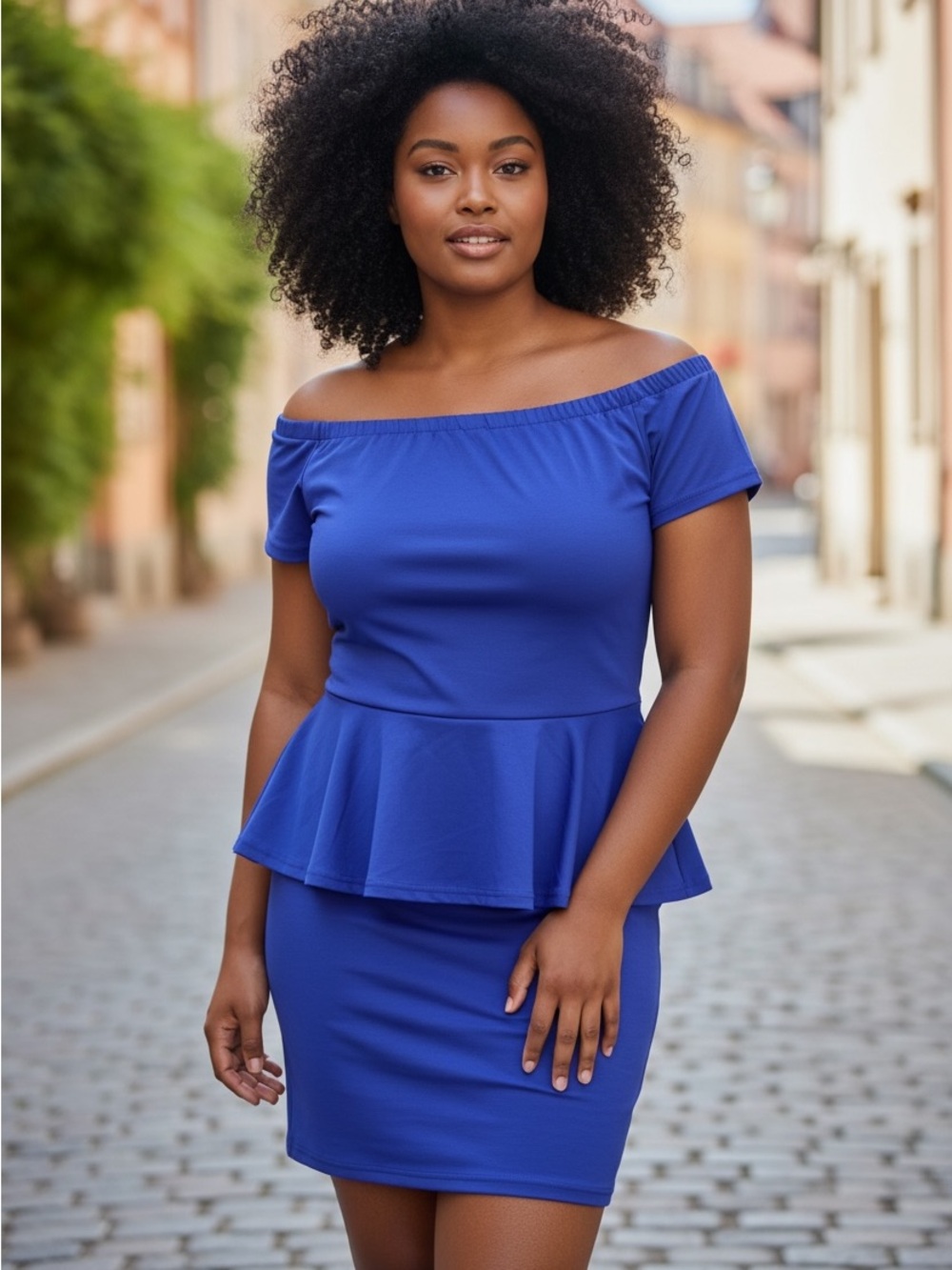 New Women’s Royal blue 1X Off-Shoulder Dress 40” bust, 38” length & 38” waist